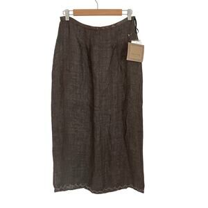 NWT Boho Linen Maxi‎ Skirt M Karavan Brown Embroidered Beaded Cottage Pointelle